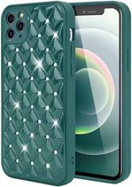 iPhone 8 Luxe Diamanten Back Cover Hoesje - Siliconen - Diamantpatroon - Back Cover - Apple iPhone 8 - Donkergroen