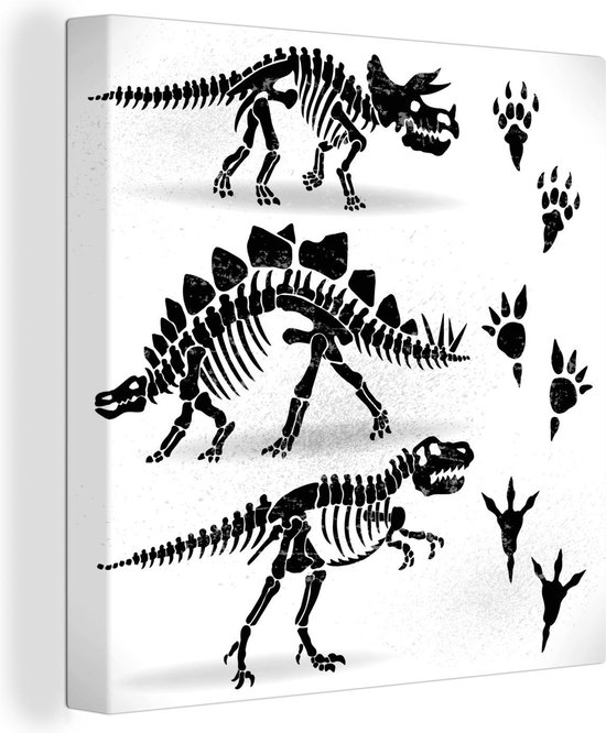 Peinture sur Toile Dinosaurus - Squelette - Empreinte de Patte - Dessin - Enfants - Garçons - Kids - 20x20 cm - Décoration murale