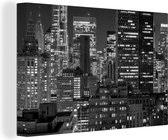 Tableau sur toile Horizon de la ville de New York la nuit - noir et blanc - 60x40 cm - Décoration murale