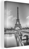 Canvas Schilderij De Eiffeltoren in Parijs - zwart wit - 20x30 cm - Wanddecoratie
