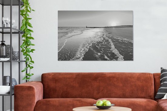 Peinture sur toile La plage de Domburg - noir et blanc - 120x80 cm - Décoration murale