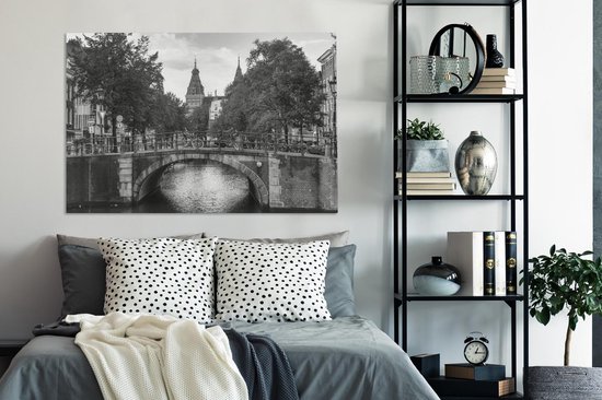 Peinture sur toile Amsterdam architecture sur le Spiegelgracht - noir et blanc - 120x80 cm - Décoration murale