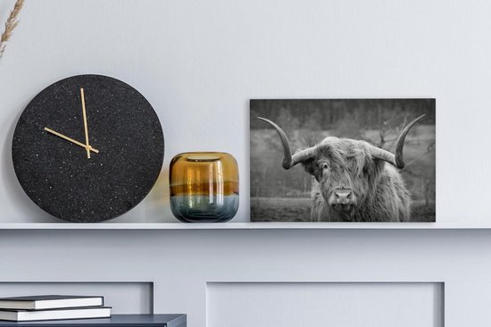 Tableau sur toile Highlander écossais regardant droit dans la caméra - noir et blanc - 30x20 cm - Décoration murale