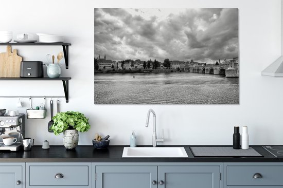 Peinture sur toile Maastricht et la Meuse - noir et blanc - 120x80 cm - Décoration murale