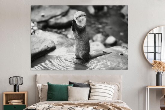 Tableau Peinture Loutre debout - noir et blanc - 150x100 cm - Décoration murale
