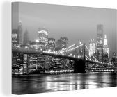 Canvas - New York - Skyline - Brug - Water - Verlichting - Reflectie - 90x60 cm - Canvas schilderij - Muurdecoratie - Kamer decoratie