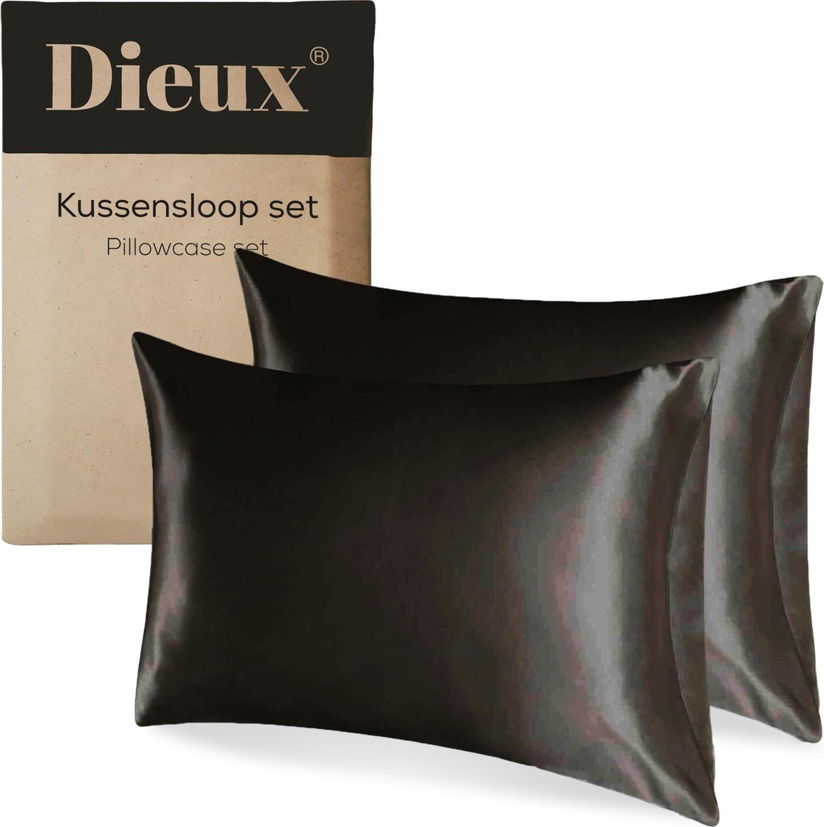Dieux® - Luxe Satijnen Kussensloop - Zwart - Kussenslopen 60 x 70 cm - set van 2 - Kussensloop Satijn - Anti allergeen - Huidverzorging - Haarverzorging - Dieux®