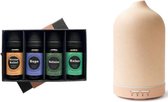 Life of Bay® Aroma Diffuser + Olie Bundelset - incl 4 stuks DE-stress Olie - Aromatherapie - Geurverspreider - Keramiek - Natural Sand