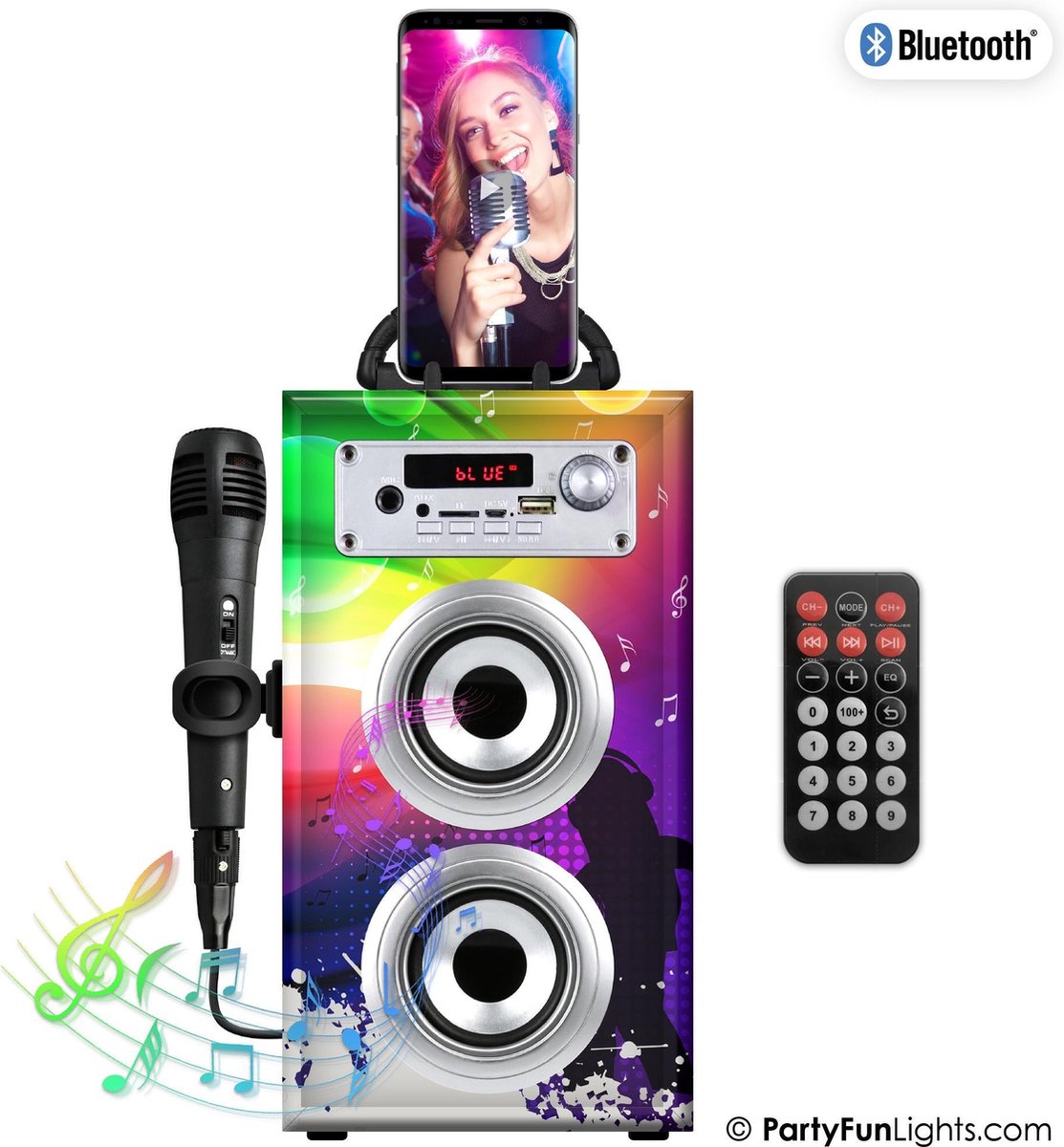 PartyFunLights Enceinte de fête karaoké Bluetooth - éclairage de fête -  microphone - télécommande