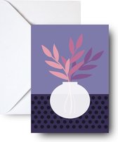 Studio Emo - 2 stuks - Purple bouquet wenskaart met envelop boeket bloemen vaas - Neutrale gezellige kaart - A6 kleurrijke print