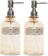 2x stuks zeeppompjes/zeepdispensers goud transparant glas 400 ml - Badkamer/keuken zeep dispenser