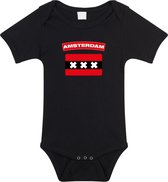 Amsterdam baby rompertje met vlag zwart jongens en meisjes - Kraamcadeau - Babykleding - Amsterdam steden romper 92 (18-24 maanden)