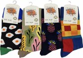 4 PAAR DUTCH POP SOCKS - GEKKE SOKKEN - GRAPPIGE SOKKEN - VROLIJKE SOKKEN - APARTE SOKKEN - UNISEX - MAAT 36-40