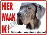 Deens/Duitse dog 128...formaat:20x30cm...(ondergrond Wit)...(Hier waak ik!)...(wit/rood/zwart + full color afb.)...Gratis verzending!