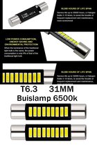 Buislamp set LED 2 stuks | T6.3 | C5W 31 mm | T6 | 6500K | 180 Graden straling 9 SMD | 135 Lumen | 4014 LED | 12V | 31MM - CANbus - Auto - Interieur verlichting