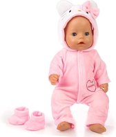 Poppenkleertjes - Geschikt voor Baby Born - Muis onesie met slofjes - Roze - Happy - Pyjama