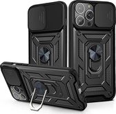 Samsung Galaxy A12 Rugged Armor Back Cover Hoesje met Camera Bescherming - Stevig - Heavy Duty - TPU - Samsung Galaxy A12 - Zwart