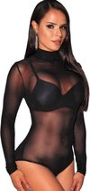 Paris Hollywood R80303 - Erotische Body met Lange Mouwen - Zwart - One Size