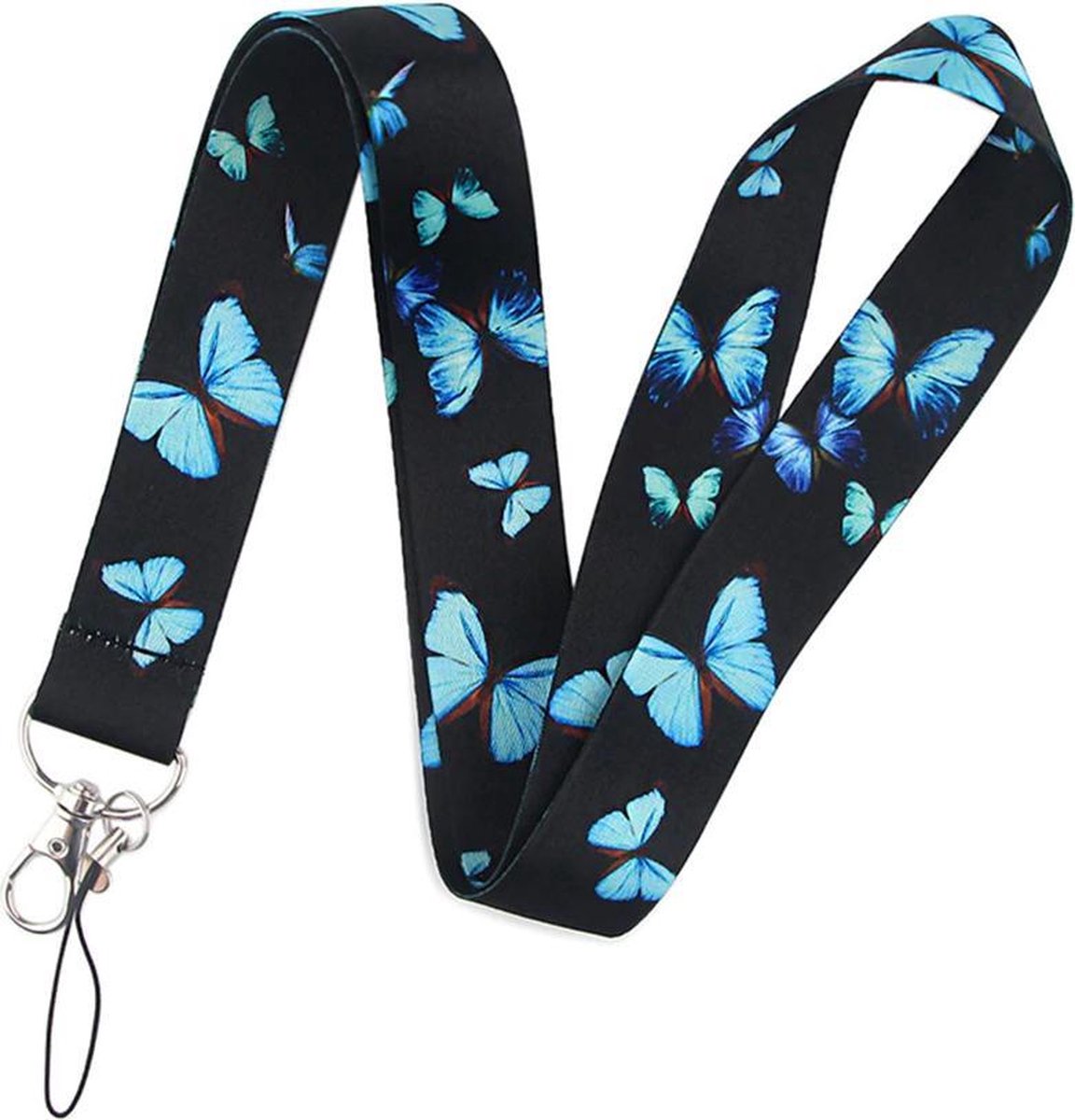 DW4Trading Sleutelkoord Vlinders Blauw - Sleutelhanger - Keycord - Lanyard - Lengte 45 cm