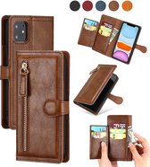 iPhone 12 Mini Book case met ritssluiting - Flipcover - Magnetisch - 5 kaarten houder - Donkerbruin