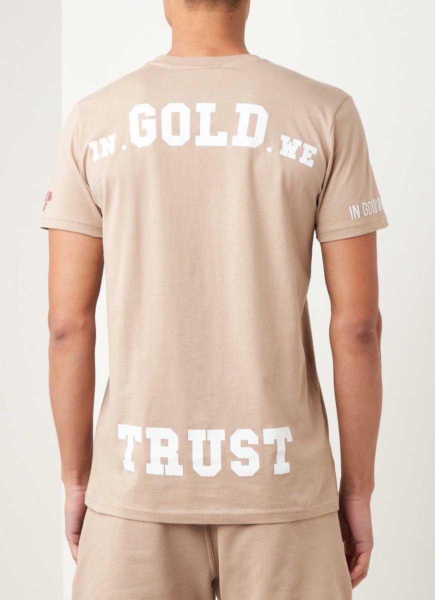 In Gold We Trust T shirt met logoborduring Lichtbruin Maat XL bol