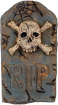 Halloween - Horror kerkhof decoratie grafsteen RIP met schedel 52 x 30 cm - Halloween feestdecoratie en versiering