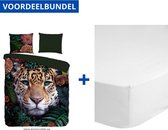 Luxe Dekbedovertrek Eenpersoons - 140x200/220cm - Inclusief 1 Kussensloop - 100% Zacht Polyester - Wildlife Flowers + Zachte Katoenen Hoeslaken -100x200cm - Wit