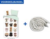 Dekbedovertrek voor Kinderen - Eenpersoons - 140x200/220cm - Inclusief 1 Kussensloop - 100% Versterkt Katoen - Young Animals + Wasbaar Microfiber Dekbed - 140x220cm - Wit