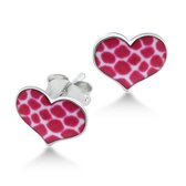 Joy|S - Zilveren hartje oorbellen zebraprint roze/ licht roze 10 mm