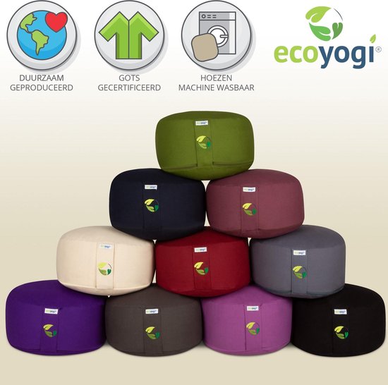 Meditatiekussen eco Zwart rond standaard 13-15cm - Ecoyogi - Yoga kussen - GOTS gecertificeerd van Ecoyogi — afbeelding 2