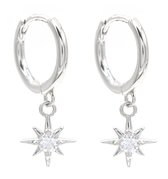 Oorbellen Ster met Zirkonia - 925 Sterling Zilver - Oorringen - 10x16 mm