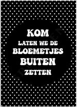 Zwart wit quote kaart A6 (10.5x15cm) - bloemetjes buiten zetten | 50 stuks |      Groothandel Kaarten