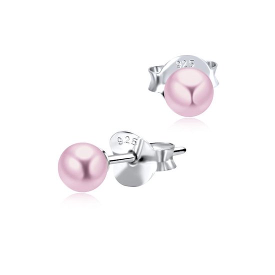 Joy|S - Zilveren roze parel oorbellen 4 mm