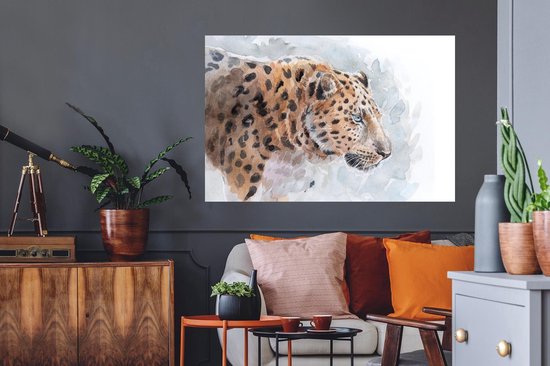 Stickers muraux - Léopard - Aquarelle - Blauw - 120x80 cm - Feuille adhésive