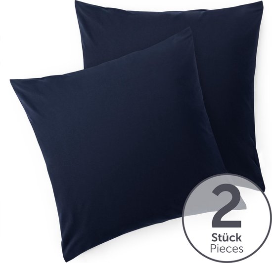 Set - Lot de 2 Taies d'oreiller d'oreiller - Housse de coussin en Premium super doux - 100 % Katoen - 80 x 80 cm - Bleu foncé