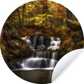 WallCircle - Muurstickers - Behangcirkel - Connecticut - Waterval - Bos - 100x100 cm - Muurcirkel - Zelfklevend - Ronde Behangsticker XXL