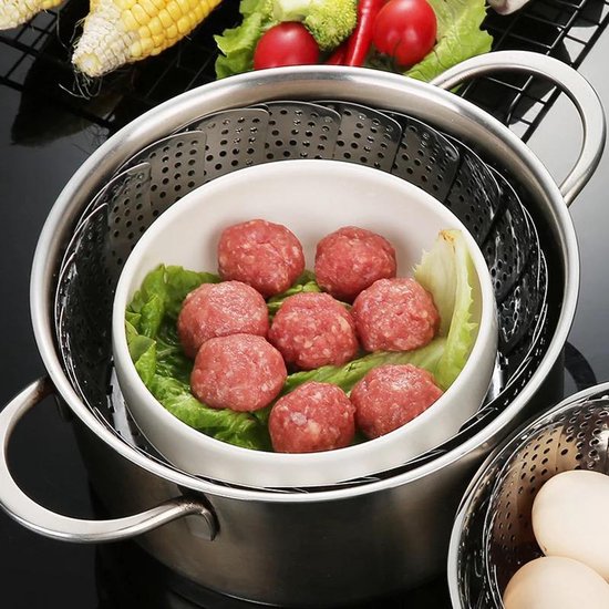 RVS Stoomrek- Stoommand Pan- Groentenstomer - Verstelbaar - stoominzet - Stoombloem- steamer basket- voor groenten/vegetables