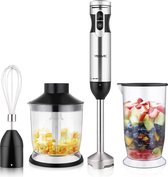 Day One - 1000 W staafmixer 4-in-1 pureerstaaf elektrische staafmixer 9 snelheden met 700 ml maatbeker 500 ml hakmolen zwart