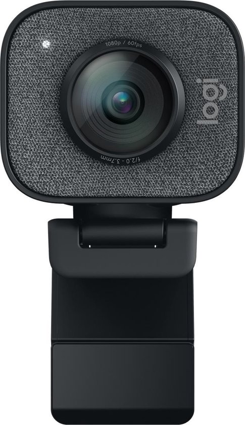 Webcam Logitech StreamCam avec façade en tissu et un support de montage.