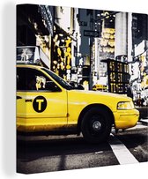 Canvas Schilderij New York - Geel - Taxi - 90x90 cm - Wanddecoratie
