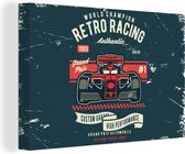Canvas Schilderij Raceauto - Racebaan - Retro - Tekening - 120x80 cm - Wanddecoratie - Vaderdag cadeau - Geschenk - Cadeautje voor hem - Tip - Mannen