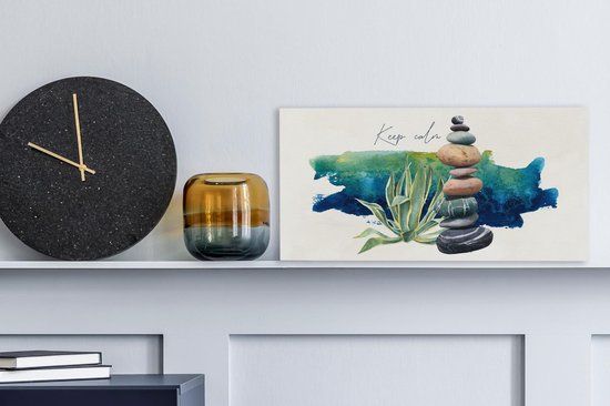 Tableau sur toile Pierres - Plantes - Mer - Aquarelle - 40x20 cm - Décoration murale