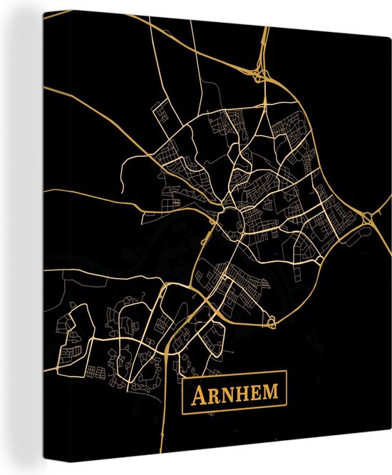 Toile Peinture Carte - Arnhem - Or - Zwart - 20x20 cm - Décoration murale
