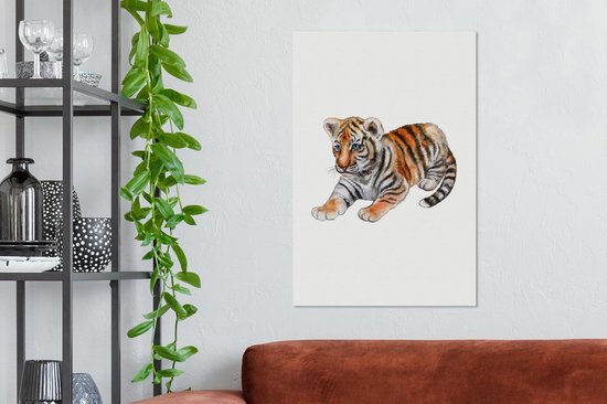 Tableau sur toile Tigre - Klein - Wit - 40x60 cm - Décoration murale