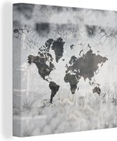 Canvas Wereldkaart - 20x20 - Wanddecoratie Wereldkaart - Planten - Grijs