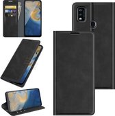 Voor ZTE Blade A51 Retro-skin Business Magnetische Suction Leather Case met Houder & Kaartsleuven & Portemonnee (Zwart)