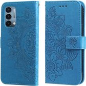 Voor OnePlus Nord N200 5G 7-bloemblaadje Bloemen Embossing Patroon Horizontale Flip PU Lederen Case met Houder & Kaartsleuven & Portemonnee & Fotolijst (Blauw)