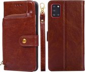 Voor Samsung Galaxy A31 EU Versie Rits Tas PU + TPU Horizontale Flip Lederen Case met Houder & Kaartsleuf & Portemonnee & Lanyard (Bruin)