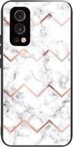 Marmer Gehard Glas Achterkant TPU Border Case voor OnePlus Nord 2 5G (HCBL-10)