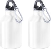 4x Stuks aluminium waterfles/drinkfles wit met schroefdop en karabijnhaak 330 ml - Sportfles - Bidon